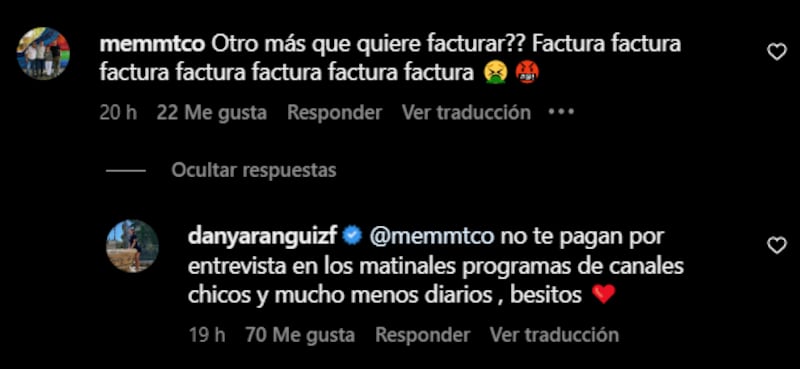 Comentario de Daniela Aránguiz sobre Rigeo | Instagram