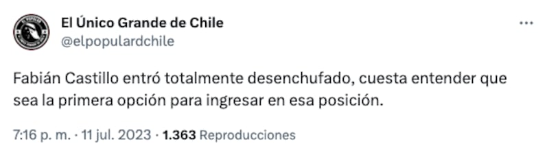 Hinchas de Colo Colo critican a Fabián Castillo