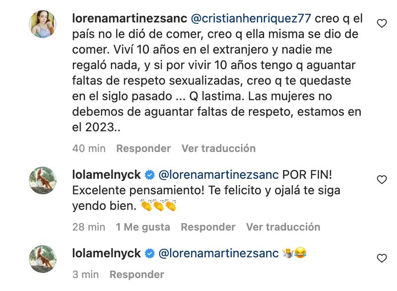 Comentarios Lola Melnyck | Fuente Instagram