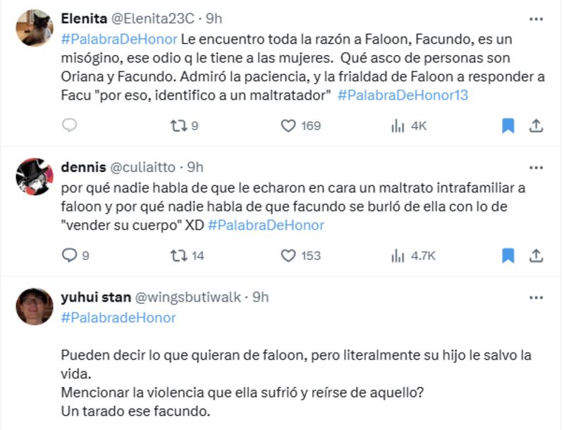 Comentarios pelea Faloon, Facundo y Oriana | X