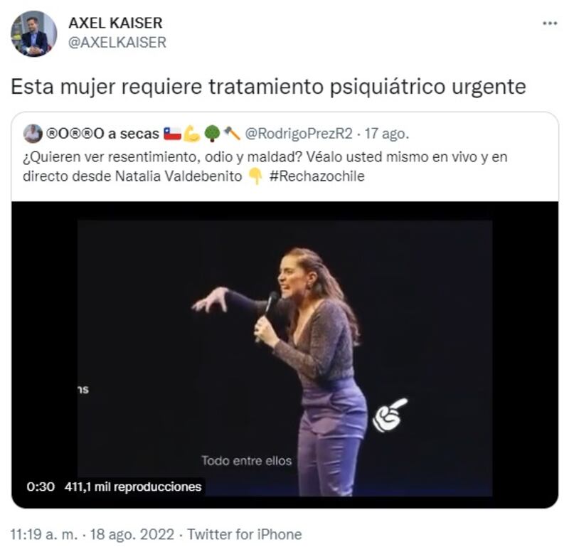 Axel Kaiser le hizo una "urgente" recomendación a Natalia Valdebenito.