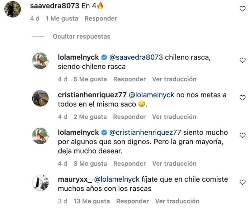 Comentarios Lola Melnyck | Fuente Instagram