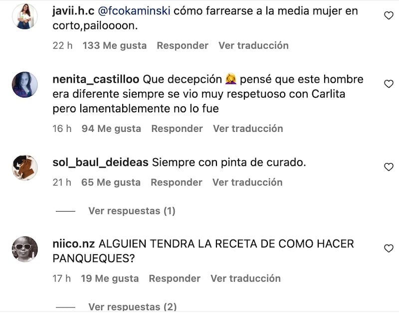 Comentarios a Francisco Kaminski | Captura: Instagram