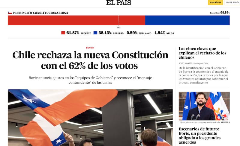 El País destaca triunfo del Rechazo