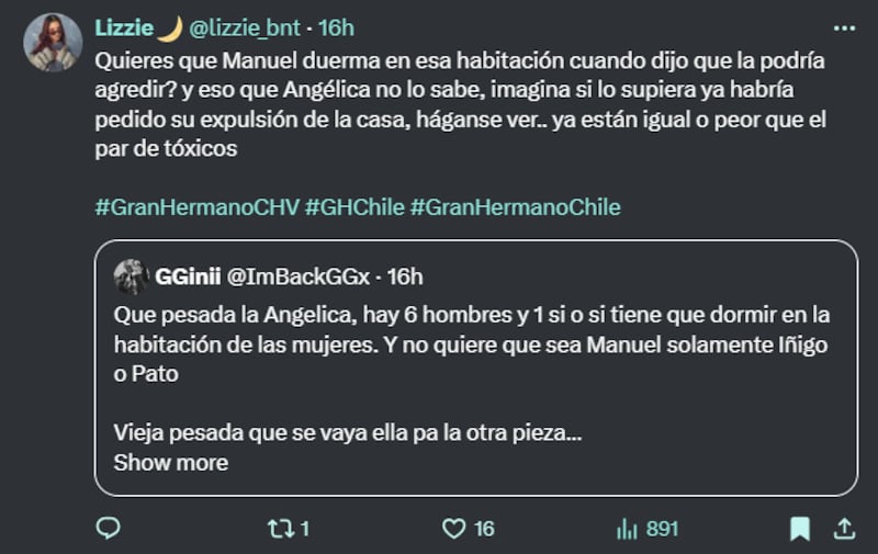 Reacción amenaza de Manuela a Angélica Sepúlveda en "Gran Hermano" | X