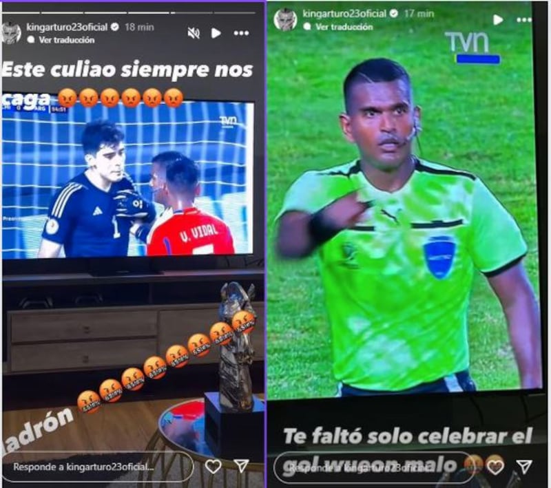 Indignado a más no poder. Así reaccionó Arturo Vidal tras la derrota por cinco goles a cero que sufrió la selección chilena Sub 23 frente a Argentina, correspondiente a la cuarta fecha del Preolímpico.
Esto, luego que el réferi Alexis Herrera cobrara un penal a favor de los trasandinos, por una supuesta falta de Matías Vásquez a Juan Nardoni. Lanzamiento de los 12 pasos que puso el 2-0 contra La Roja.