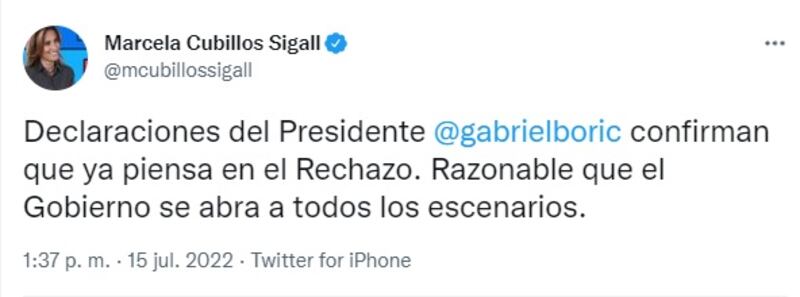 La convencional Marcela Cubillos valoró positivamente las declaraciones del Presidente Gabriel Boric.