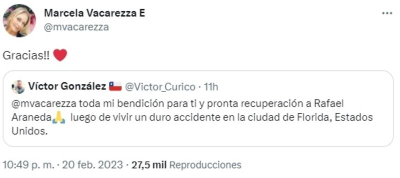 La esposa de Rafael Araneda agradeció este lunes el apoyo recibido en redes sociales tras el accidente sufrido por el animador en Estados Unidos.