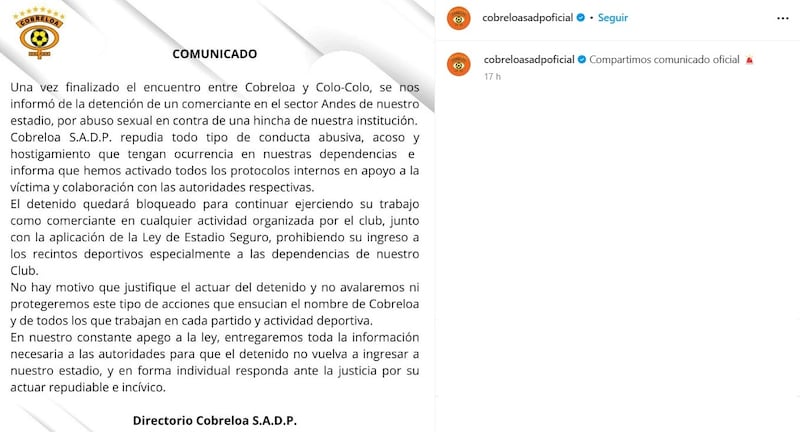 El comerciante cometió el abuso sexual en contra de una hincha de Cobreloa durante el desarrollo del partido entre los mineros y Colo Colo, en Calama.