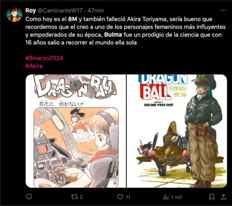 Fanáticas homenajean a Bulma de Dragon Ball en el 8M, tras la muerte de Akira Toriyama