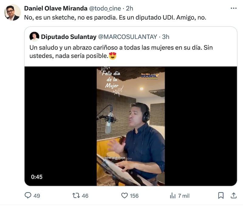 Comentarios sobre canción de Diputado Sulantay | Fuente: X (Twitter)