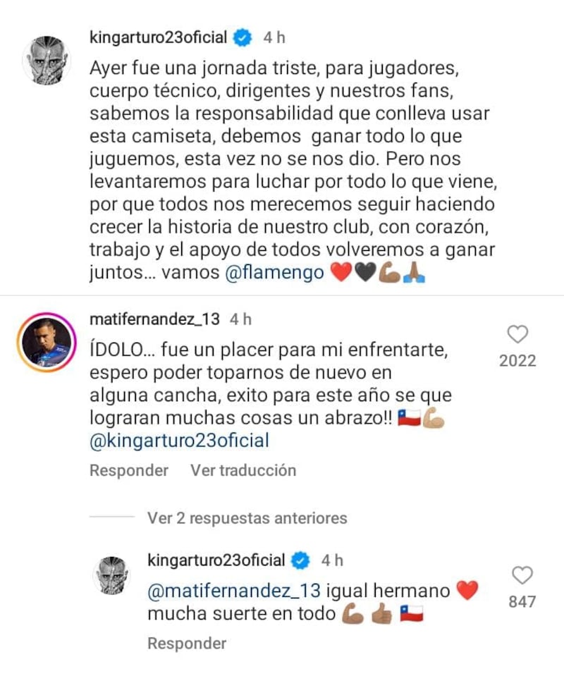 El intercambio de mensajes entre Arturo Vidal y Matías Fernández