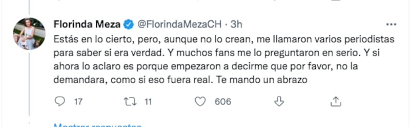 Respuesta de un tuit de Florinda Meza