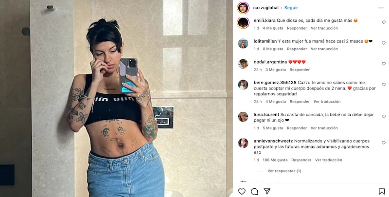 Cazzu presume su figura posparto en redes sociales