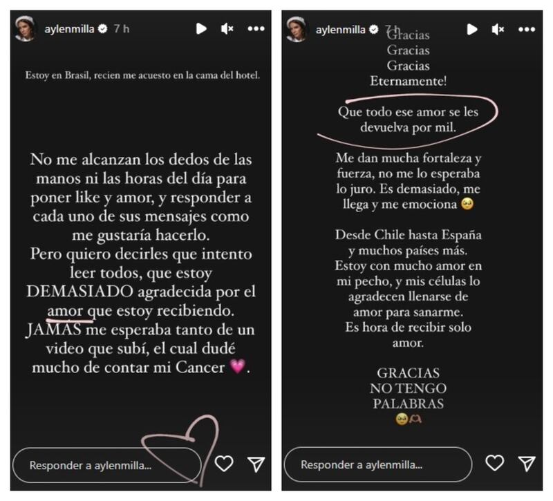 La modelo argentina publicó esta madrugada sus agradecimientos por el apoyo que le han dado sus seguidores luego de revelar que tiene un agresivo cáncer de mama.