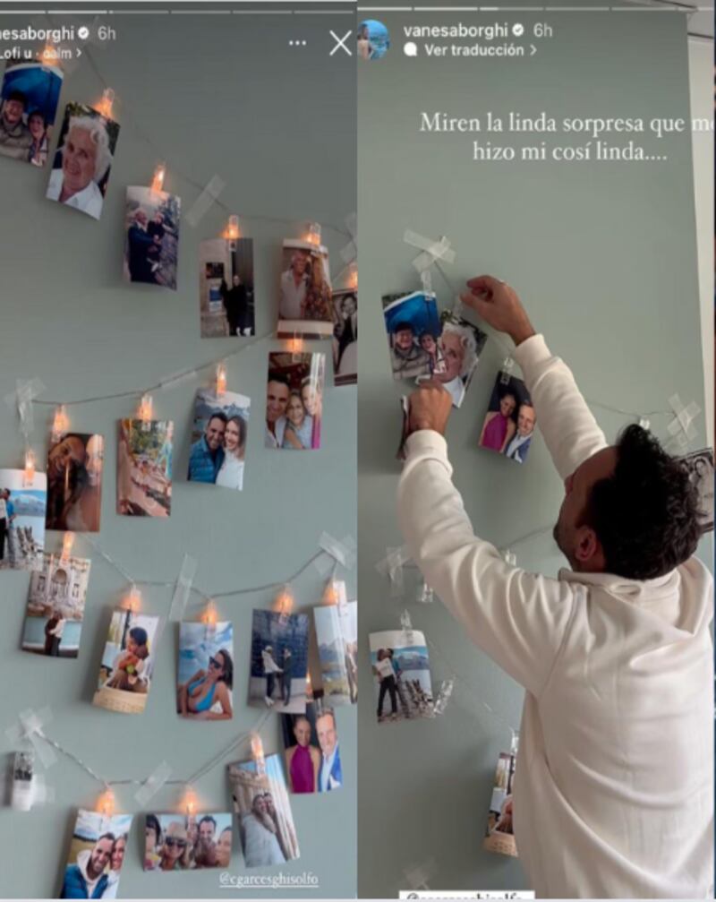 “Miren la linda sorpresa que me hizo mi cosi linda…”, escribió Vanesa Borghi en sus historias de Instagram, junto a una imagen de su pareja Carlos Garcés, quien le dejó un emotivo y tierno detalle pegado en la pared de la pieza, como una forma de apoyarla en los complejos días que atraviesa internada en la clínica. 
“No estoy pasando por el mejor momento, pero siempre positiva, pensando en que de a poquito todo va avanzando y mejorará. Sé y tengo fe de que así será”, había comentado días antes, sin revelar el motivo de su estadía. 
La sorpresa de Garcés consistió en llevarle de manera simbólica a toda la familia a la habitación, puesto que pegó la foto de cada uno de ellos en la pared, armando una especie de árbol genealógico, donde se ven los seres queridos y ellos dos disfrutando de hermosos paisajes. 




Fue durante la semana que Vanesa Borghi preocupó a sus seguidores tras responder en Instagram un comentario que una escribió una amiga de ella, y señaló que no se encuentra bien, que es mejor se comunique con su pareja.
“No puedes controlar lo qué pasa en tu vida, pero sí como reaccionas ante esto”, escribió la exMorandé con Compañía. Y los mensajes comenzaron a aparecer: “Mi Vane bella no se que es solo fuerza animo todo saldrá bien y pediré por ti para que todo este bien, cuenta conmigo para lo que necesites te quiero mucho”; “Cuídate mucho, espero que lo te tenga hospitalizada te puedas recuperar prontamente. A rezar que todo estará bien!!!”.
Pero lo que más alertó fue la respuesta que le dio a una de sus amigas, que le escribió que ha estado llamándola sin obtener respuesta: “amiga no estoy bien …. Habla con Carlitos”, refiriéndose a su pareja.