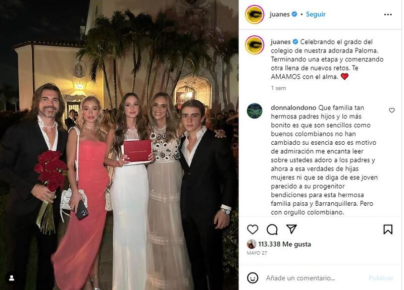 Paloma es la segunda hija de Juanes y Karen Martínez