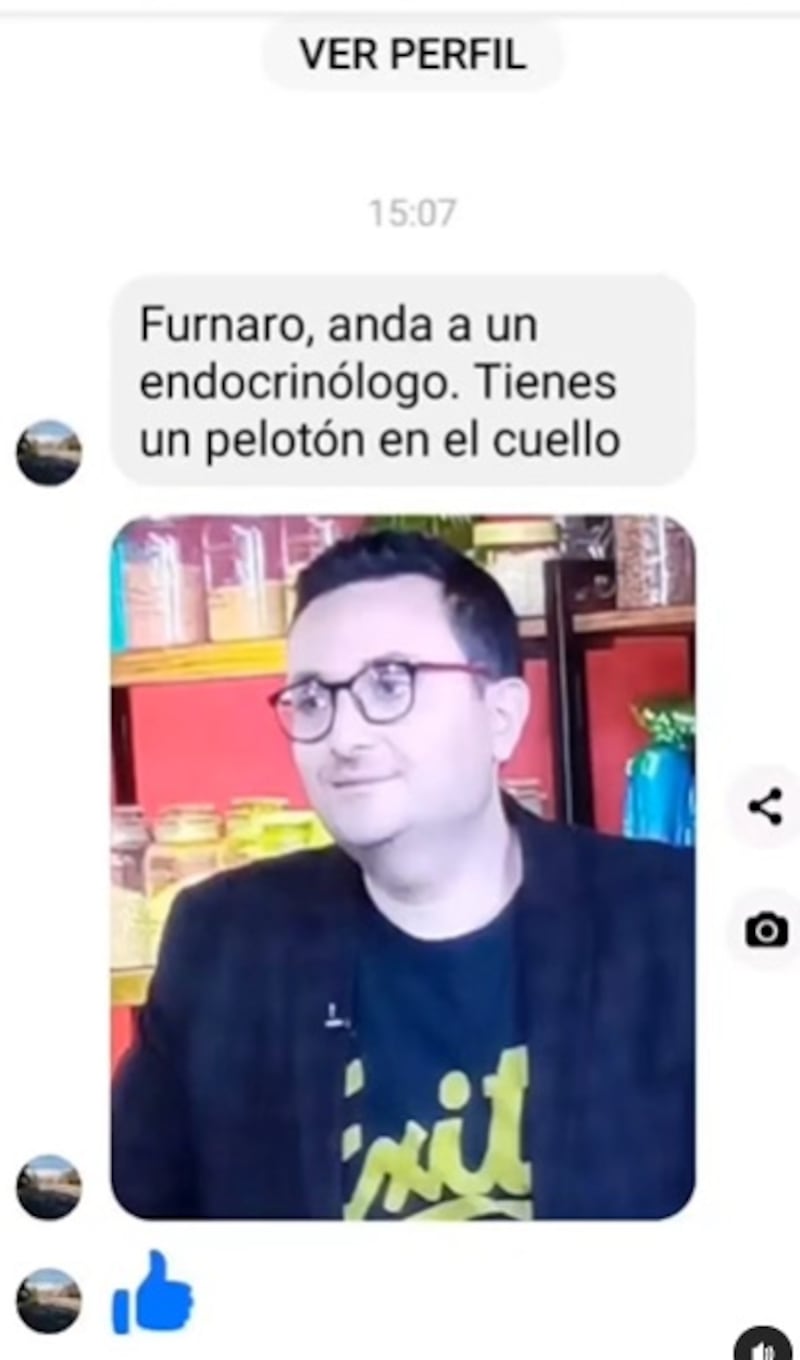 José Miguel Furnaro recibió un mensaje en su cuenta de Facebook, alertándole de su quiste en la garganta.