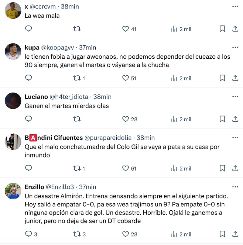 Reclamos de los huinchas del Colo Colo | Captura: X