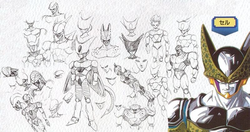 Bocetos originales de Cell. Akira Toriyama Dragon Ball Z