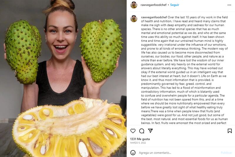 A pesar de comer sano: murió influencer vegana tras 5 años de seguir una insólita dieta.