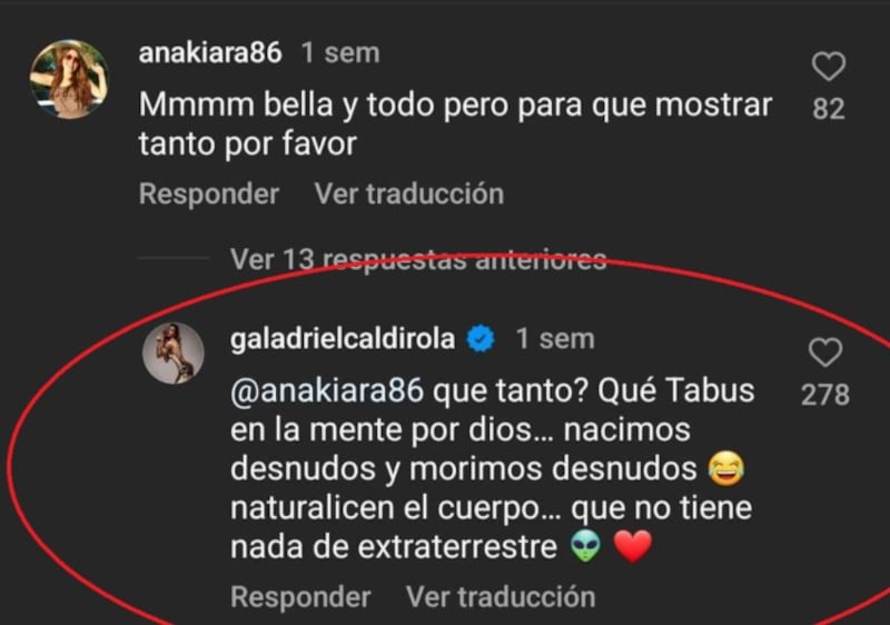 Instagram, respuesta de Gala