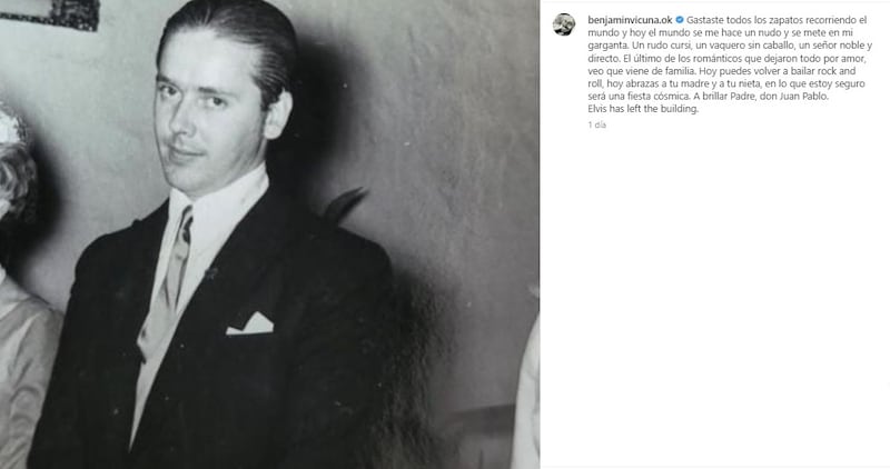 La publicación en Instagram de Benjamín Vicuña luego de la muerte de su padre, Juan Pablo.