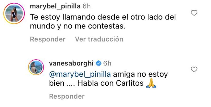 Comentario en Instagram Vanesa Borghi