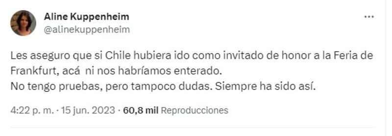 Captura del Twitter de Aline Kuppenheim