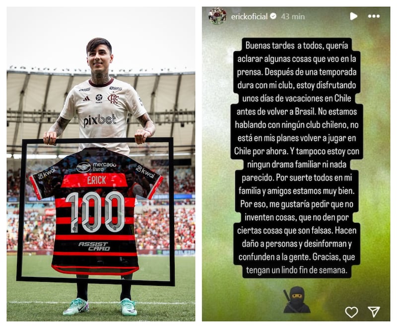 El mediocampista nacional aclaró en sus redes sociales la situación contractual que tiene tiene con Flamengo y las posibilidades de regresar a jugar en el fútbol chileno.