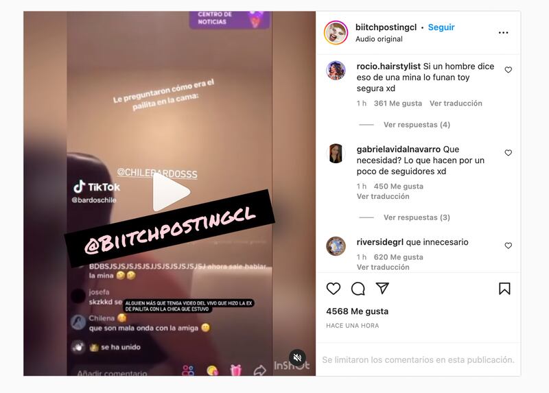 Comentarios live de ex de Pailita | Captura: Instagram