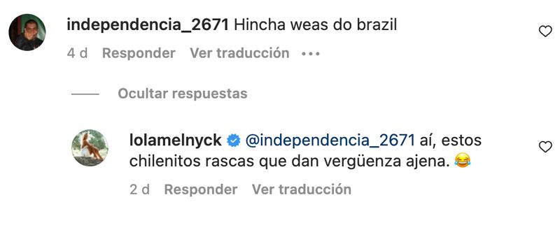 Comentarios Lola Melnyck | Fuente Instagram