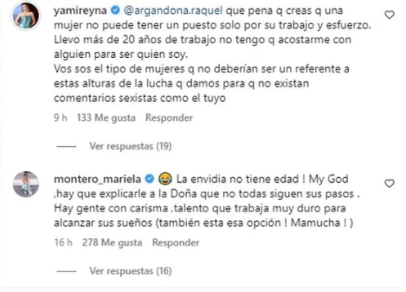Respuesta de Yamila Reyna y Mariela Montero | Instagram
