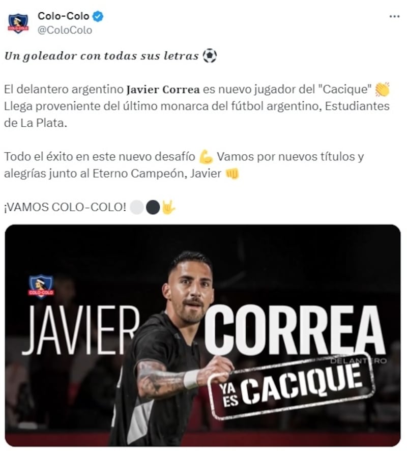 ByN confirmó en las redes sociales oficiales de Colo Colo la contratación del exdelantero de Estudiantes de La Plata.