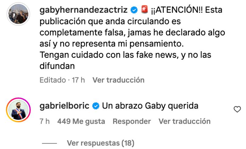 Respuesta de Gabriel Boric a Gaby Hernández