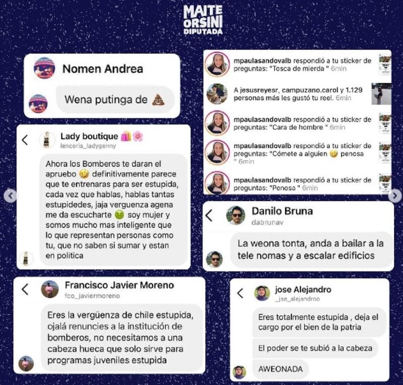 Maite Orsini (RD) publicó los mensajes de odio que recibió en sus redes sociales.