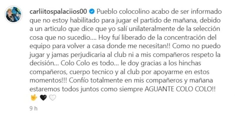 El jugador albo negó las versiones de la ANFP respecto de su marginación de la selección chilena.