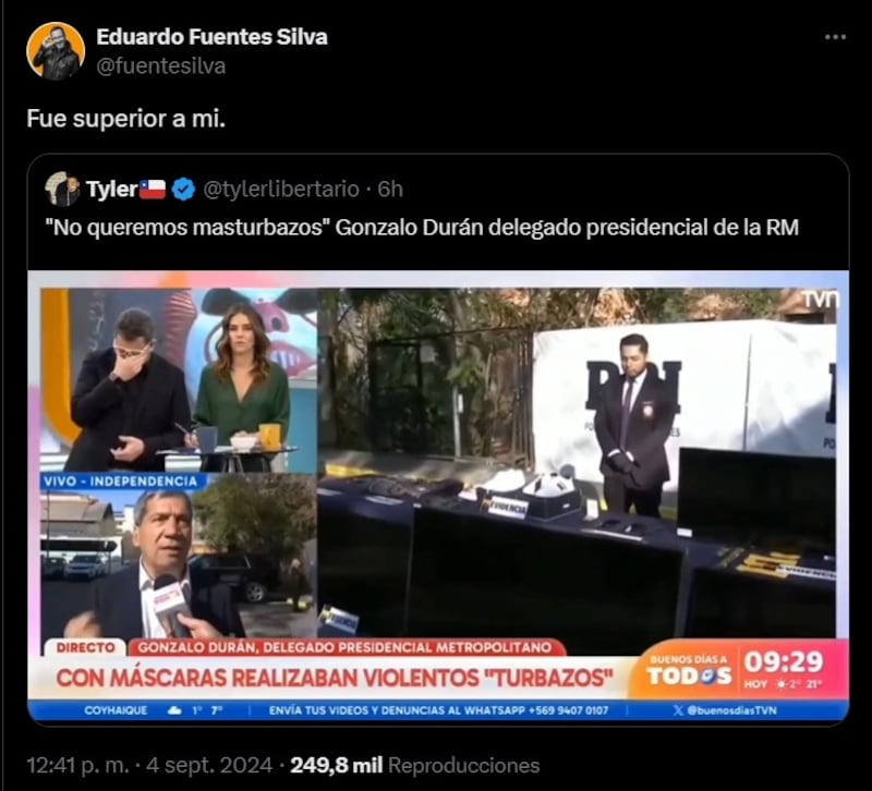 El periodista tuvo una reacción que se hizo rápidamente viral en redes sociales al entender mal una de las declaraciones dadas esta mañana por el delegado presidencial tras un operativo policial.