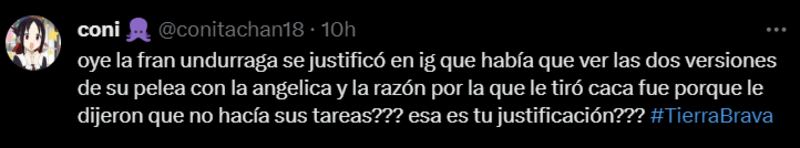 Comentario sobre pelea de Angélica Sepúlveda y Fran Undurraga en "Tierra Brava