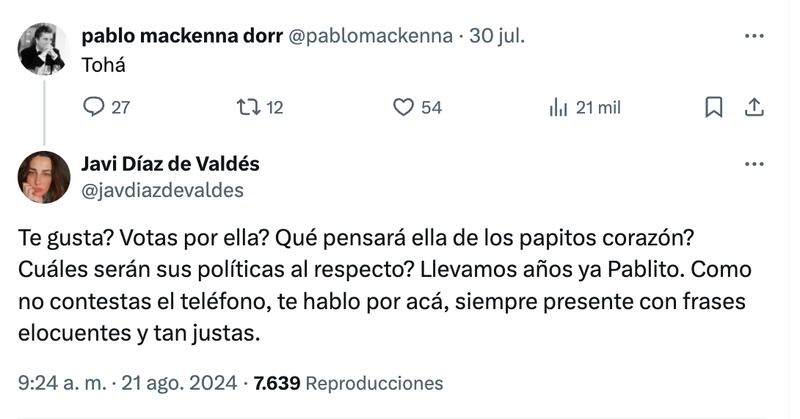 Tuit de Javiera Díaz de Valdés