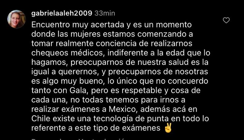 Comentario en publicación de Gala Caldirola | Instagram