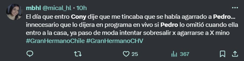 Reacción comentario de Cony Capelli sobre Pedro Astorga |  Twitter