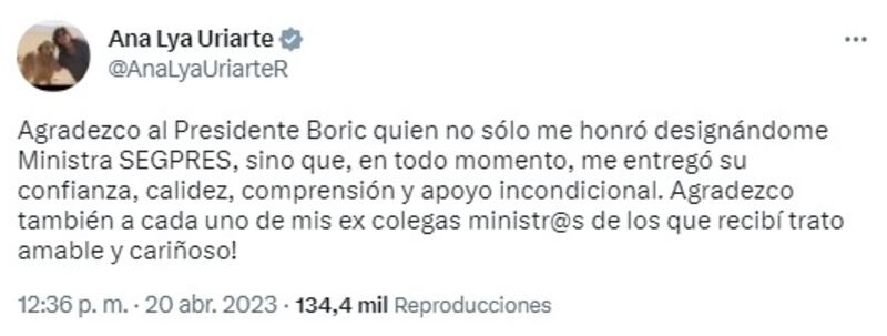 La exministra volvió a las plataformas digitales a pocos días de haberse oficializado su salida de la Segpres.