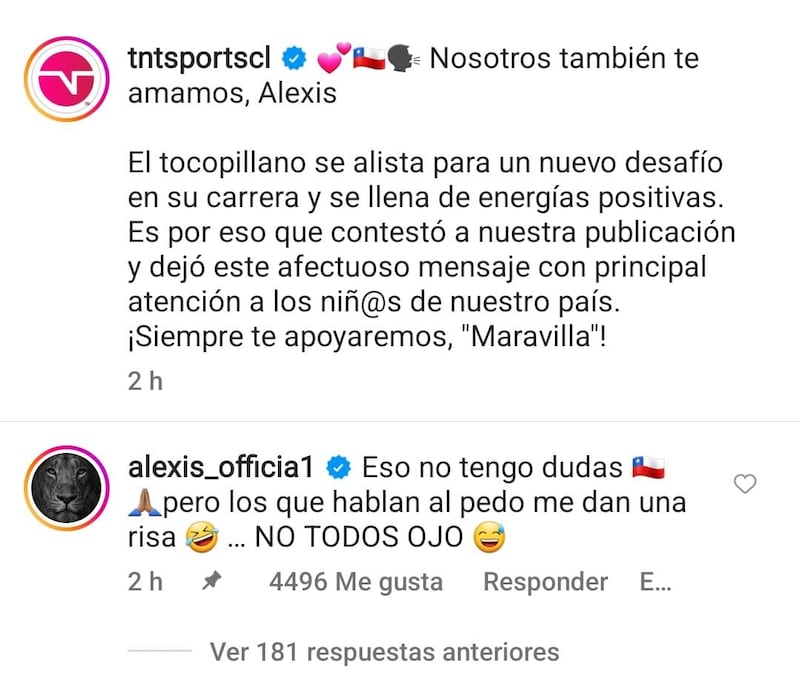 El intercambio entre Alexis y TNT Sports