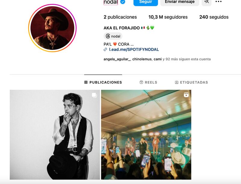 Así luce el Instagram de Christian Nodal.