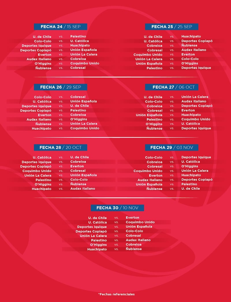 La ANFP entregó el calendario oficial del torneo oficial de este año.