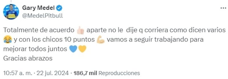 El defensor chileno negó que haya gritoneado a un juvenil de Boca Juniors en el empate del pasado fin de semana ante Defensa y Justicia.