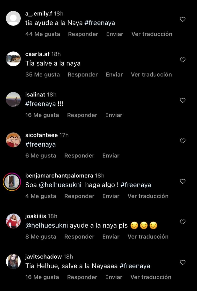 Campaña #FreeNaya en Instagram de Helhue Sukni