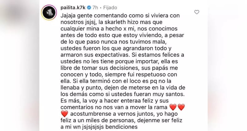 Comentario de Pailita | Instagram