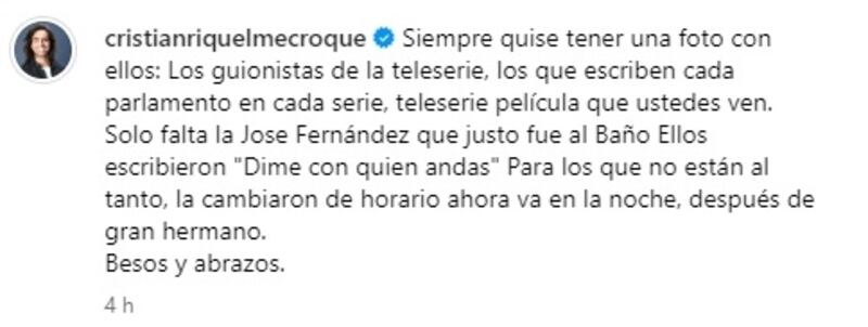 El protagonista de la teleserie de CHV reaccionó este jueves luego de confirmarse el cambio de horario de "Dime con quién andas" a las madrugadas del canal privado.